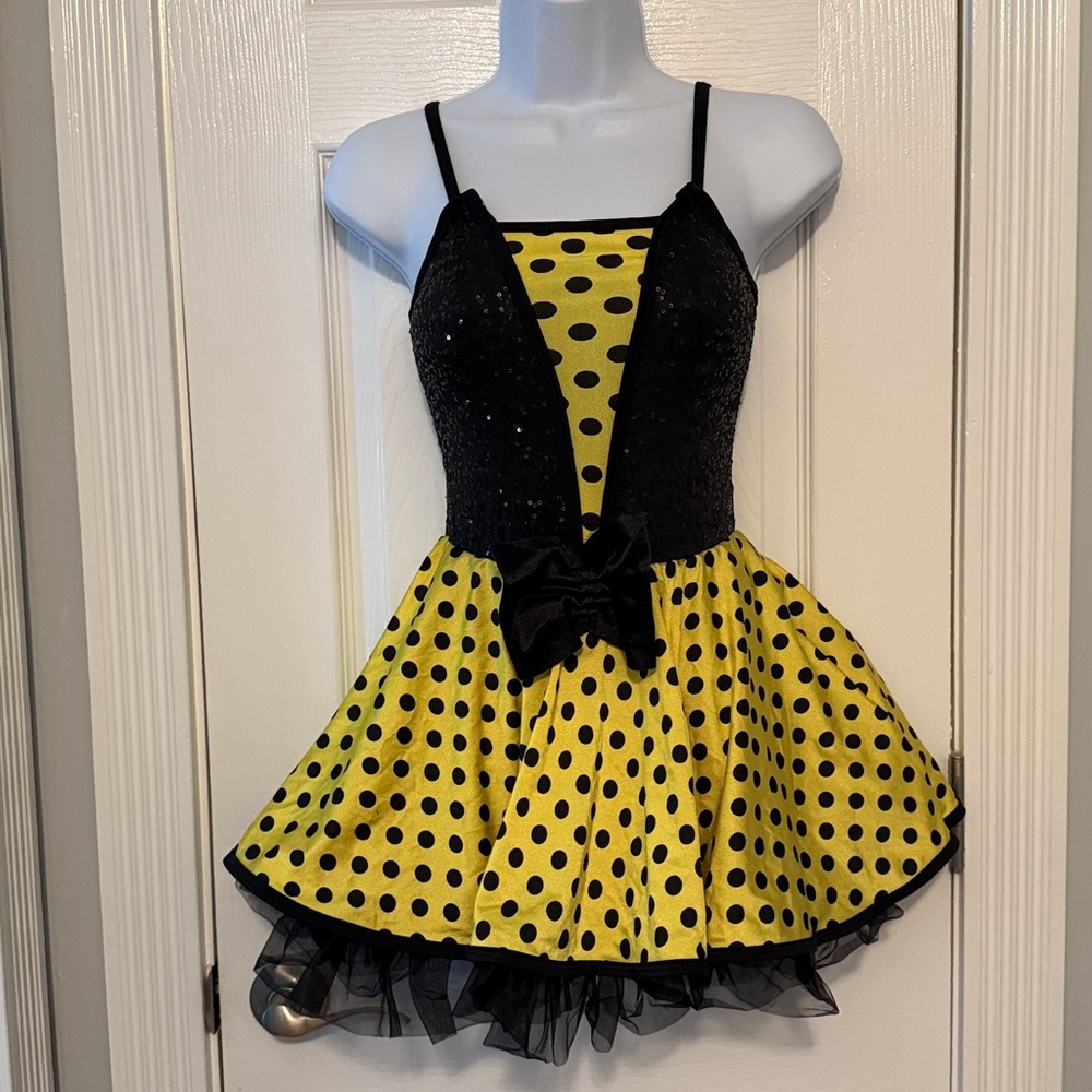 Yellow and Black Polka Dot Kids Dance Costume